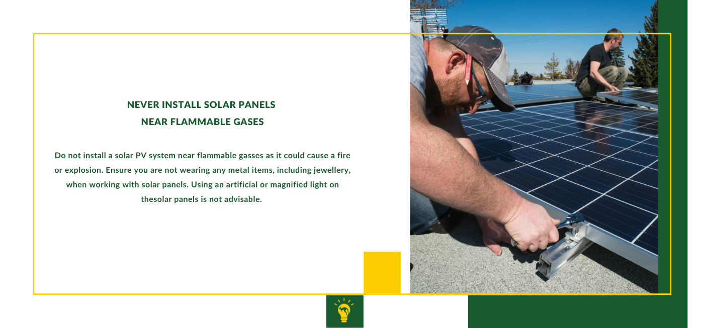 never install solar panel near flammable gases